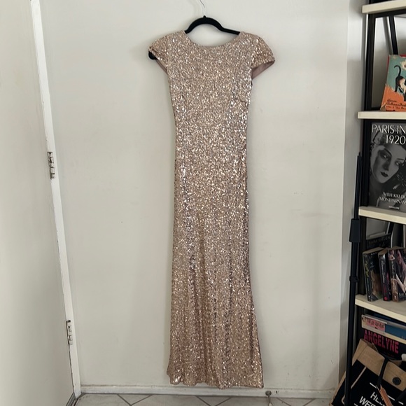 Robe De Soirée Badgley Mischka Sans Manches En Or Rose - Taille M, Longueur Longue